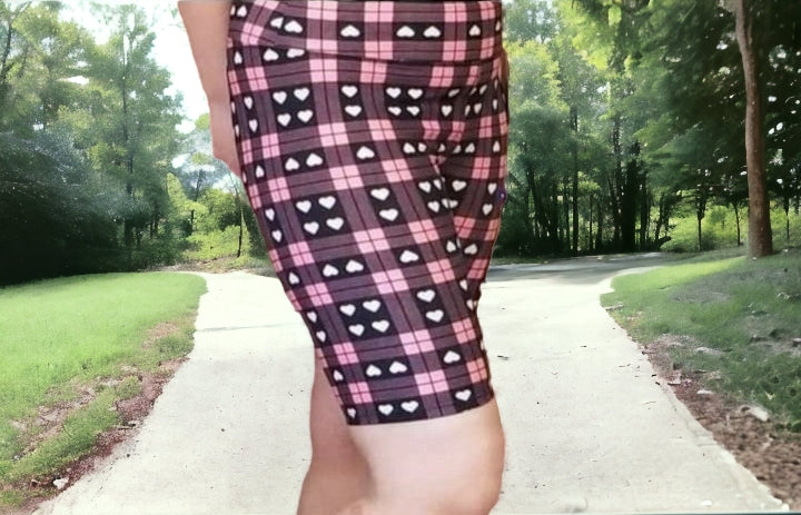 Heart Plaid Biker Shorts