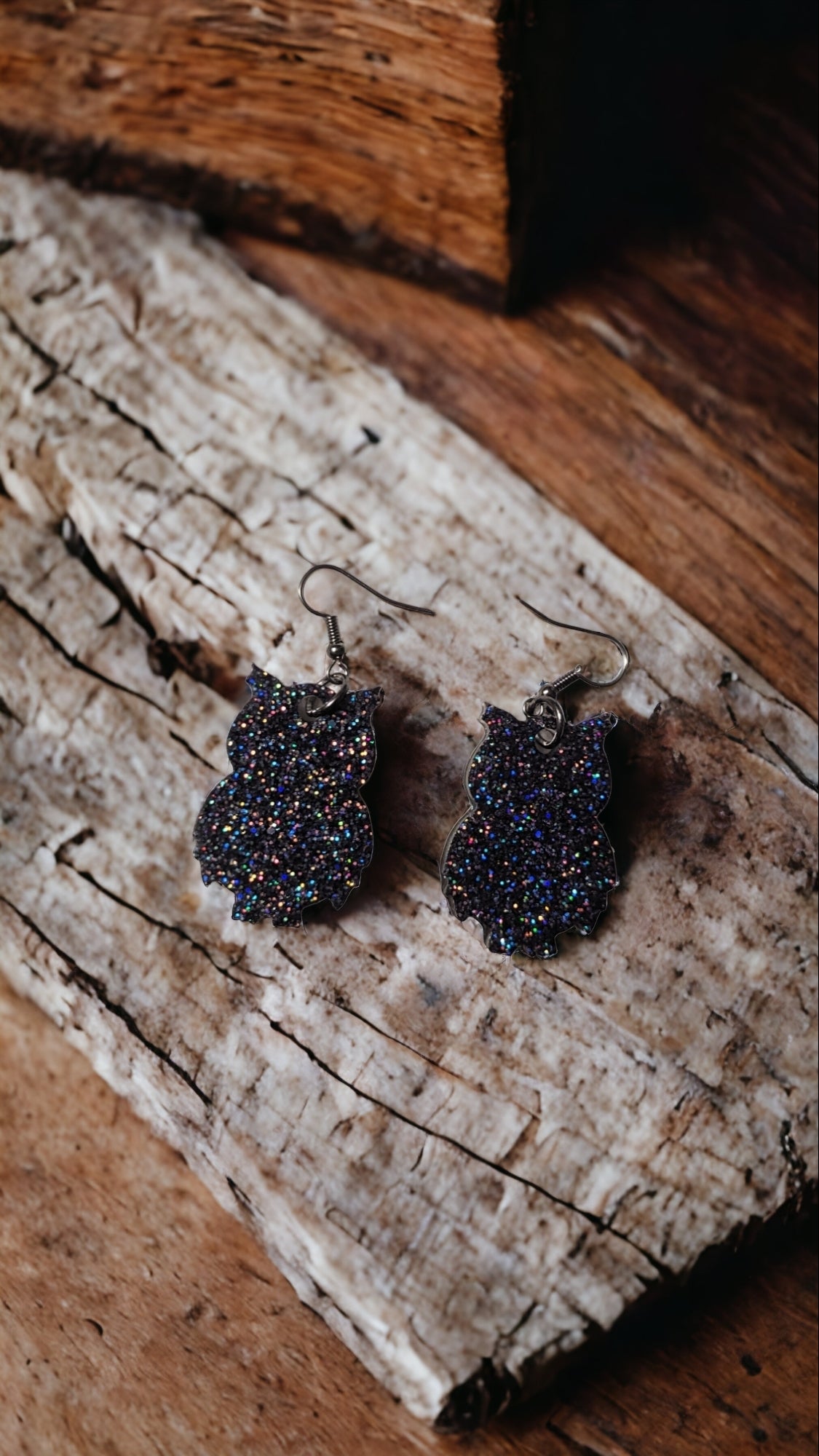 Boucles d’oreilles hibou à paillettes holographiques