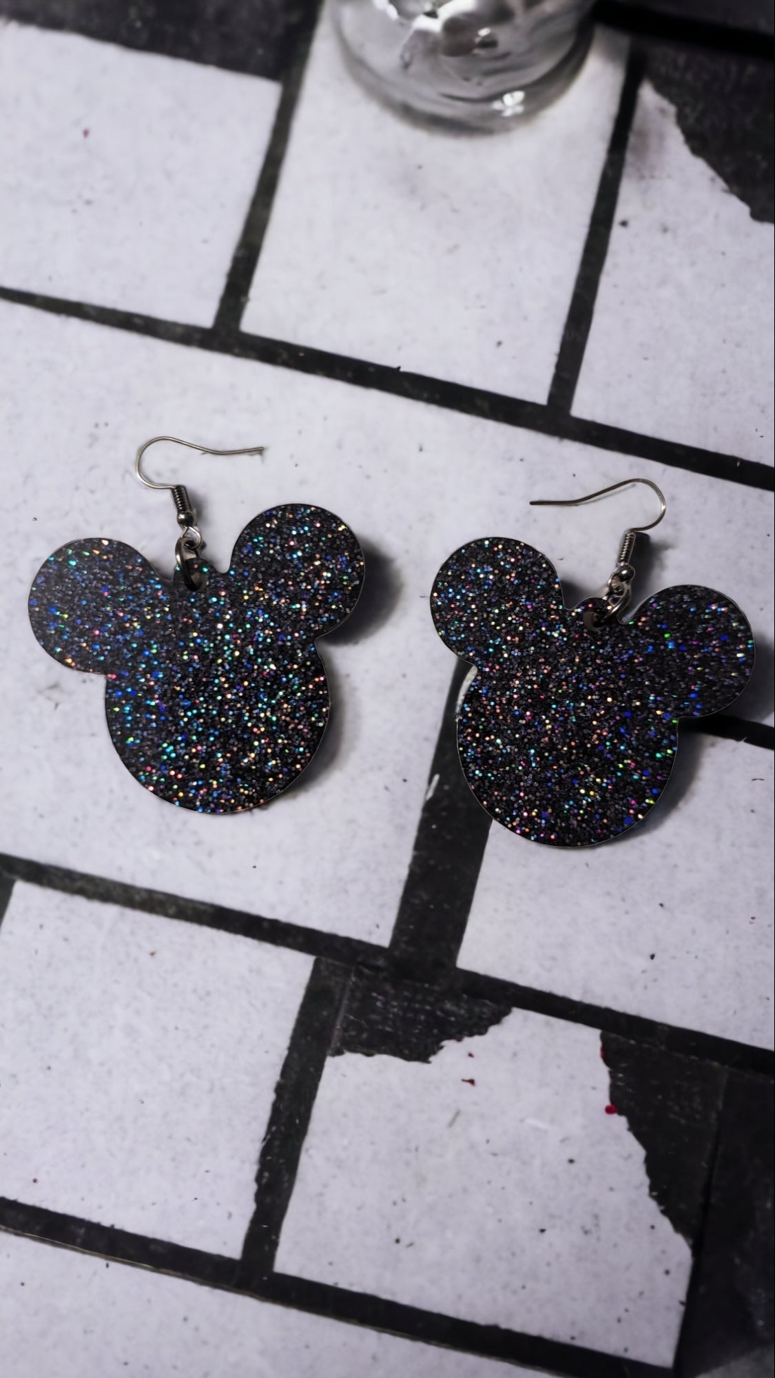 Holographic Glitter Mouse Earrings