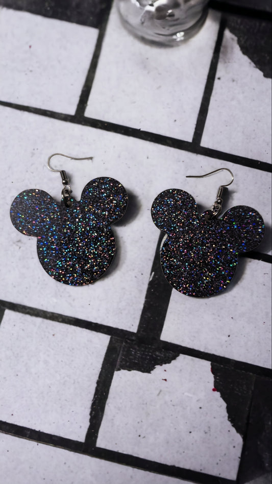 Boucles d’oreilles holographiques de souris à paillettes