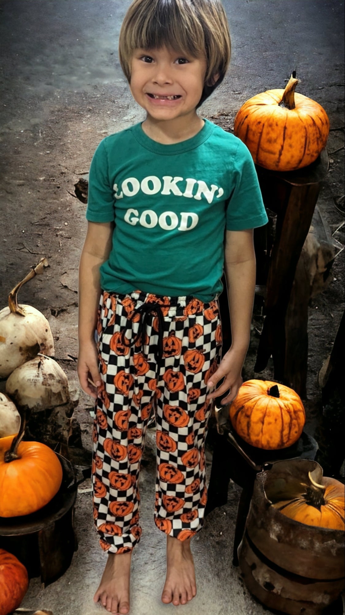 Kids Pumpkin Plaid Joggers