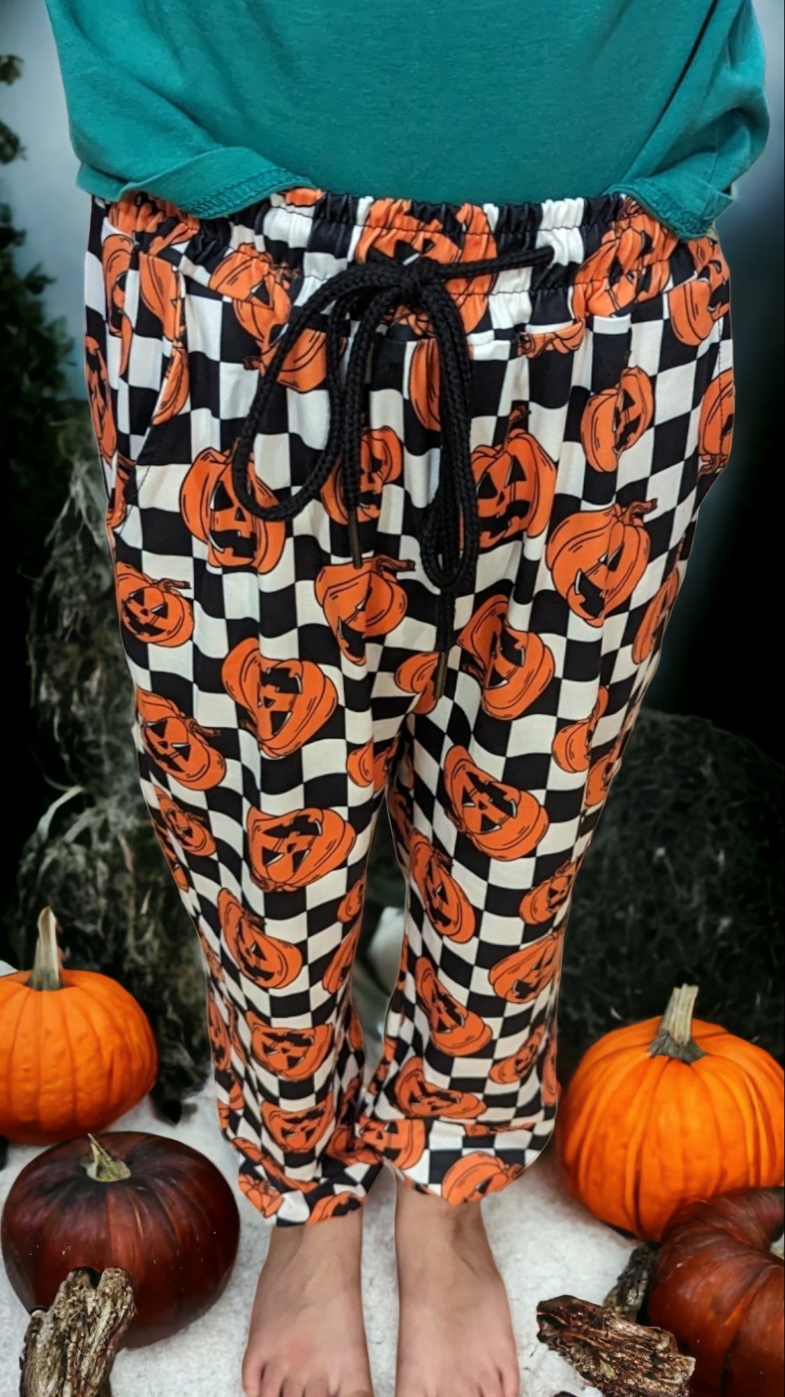 Kids Pumpkin Plaid Joggers