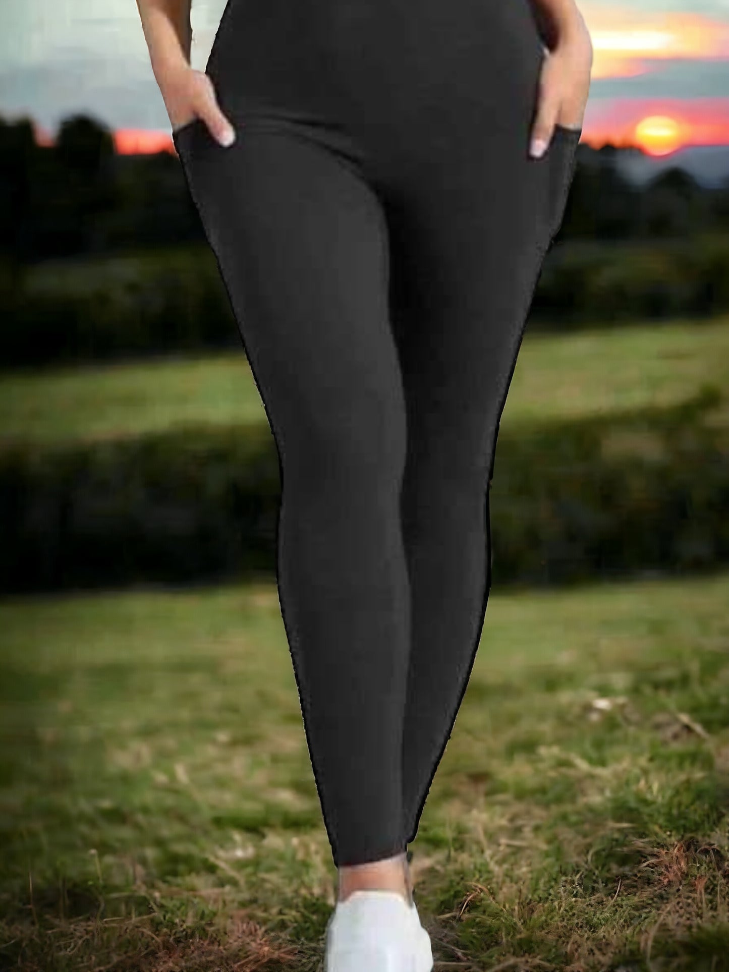 Solid Athletic Leggings W/Pockets