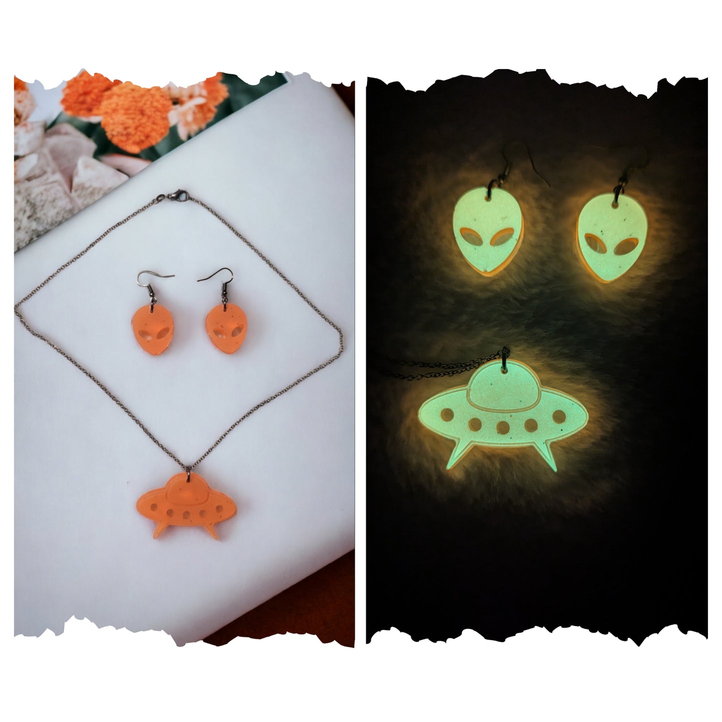 Ensemble collier et boucles d'oreilles Glow Alien